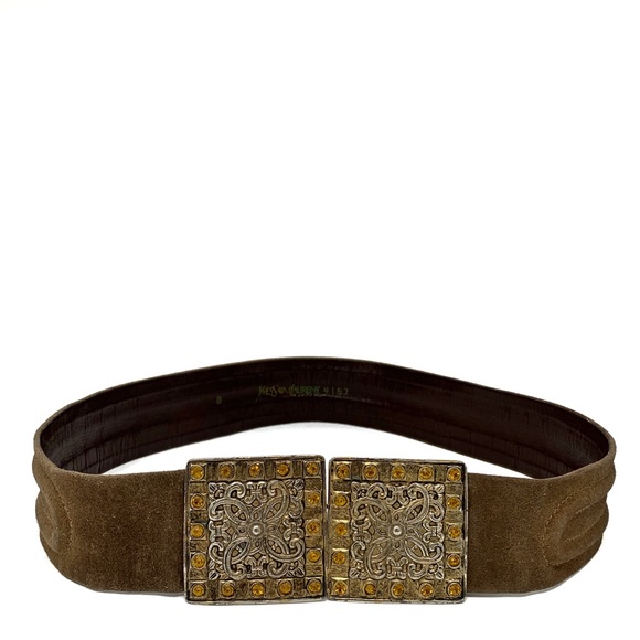 Yves Saint Laurent Accessories - Vintage Brown Suede Belt Crystal Incrusted Buckle